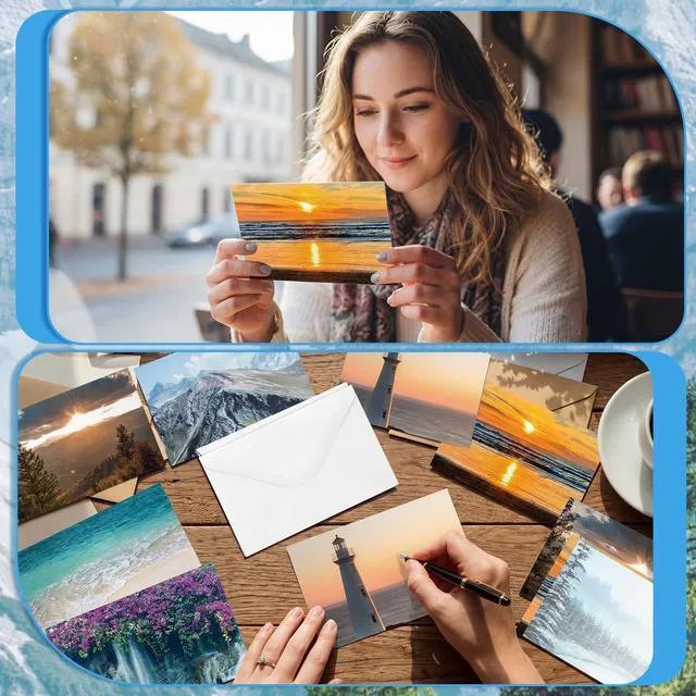 Alt view image 6 of 7 - 100 Pcs Blank Note Cards and Envelopes 4x6 Natural Scenery Blank Greeting Cards with Matching Peel-and-seal Stickers Plain Notecards Stationery for Christmas Thanksgiving 10 Designs
