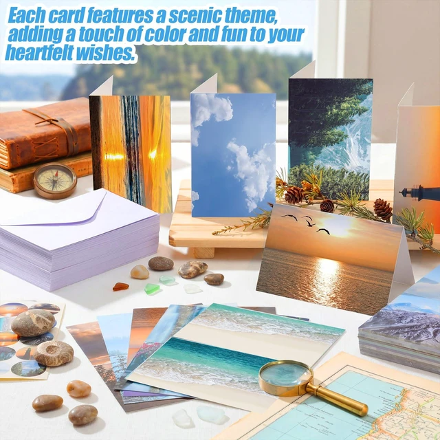 Alt view image 5 of 7 - 100 Pcs Blank Note Cards and Envelopes 4x6 Natural Scenery Blank Greeting Cards with Matching Peel-and-seal Stickers Plain Notecards Stationery for Christmas Thanksgiving 10 Designs