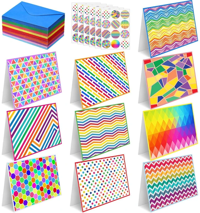 Main image of 100 Pcs Blank Cards with Envelopes 4x6, 100 Pcs, Bright Blank Inside Note Cards for Parties, Thank You Notes, Greetings, Matching Colored Envelopes, Decorative Stickers Included