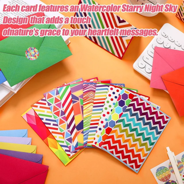 Alt view image 2 of 7 - 100 Pcs Blank Cards with Envelopes 4x6, 100 Pcs, Bright Blank Inside Note Cards for Parties, Thank You Notes, Greetings, Matching Colored Envelopes, Decorative Stickers Included