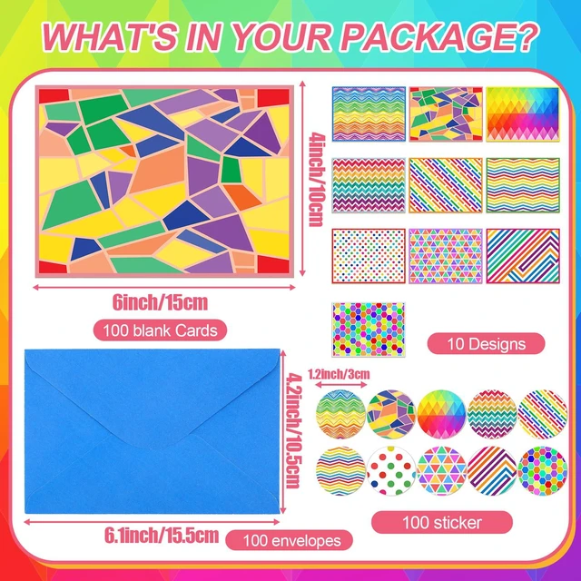 Alt view image 3 of 7 - 100 Pcs Blank Cards with Envelopes 4x6, 100 Pcs, Bright Blank Inside Note Cards for Parties, Thank You Notes, Greetings, Matching Colored Envelopes, Decorative Stickers Included
