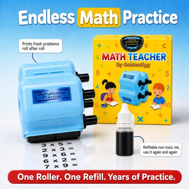 Alt view image 6 of 6 - Math Teacher 4-in-1 Math Roller Stamp, Math Facts Practice Worksheet Maker for Kids Ages 5-9, 1st 2nd 3rd Grade Classroom Must Haves, Homeschool, Back to School Gifts (Blue)