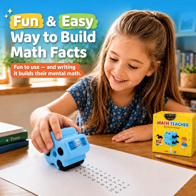 Alt view image 5 of 6 - Math Teacher 4-in-1 Math Roller Stamp, Math Facts Practice Worksheet Maker for Kids Ages 5-9, 1st 2nd 3rd Grade Classroom Must Haves, Homeschool, Back to School Gifts (Blue)