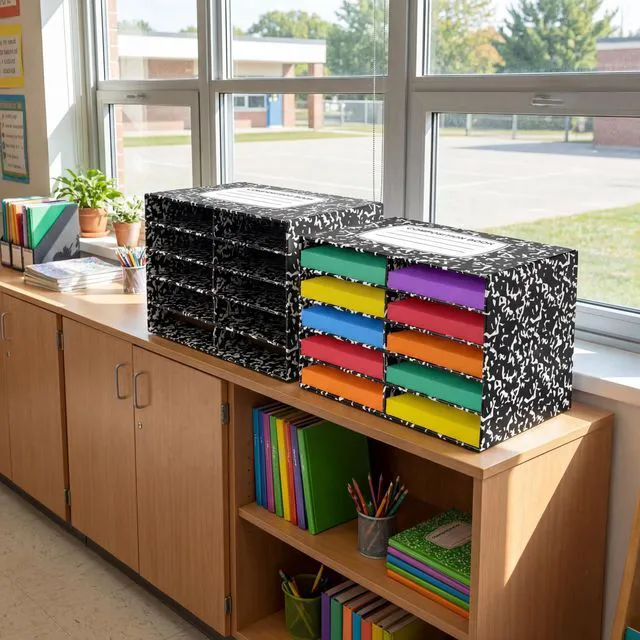Alt view image 6 of 7 - 2 Pcs Composition Classroom Paper Storage Organizer Construction Paper Storage Desktop Mailbox File Sorter Literature Cardboard Organizer for Home Office School, 19.7 x 12.4 x 11.8 Inch