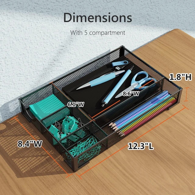 Alt view image 3 of 7 - Desk Drawer Organizer, Office Desk Organizer Tray with 5 Dividers, Pen Pencil Drawer Organizer for Office Supplies, Desktop, Bathroom, Kitchen, Makeup, Vanity