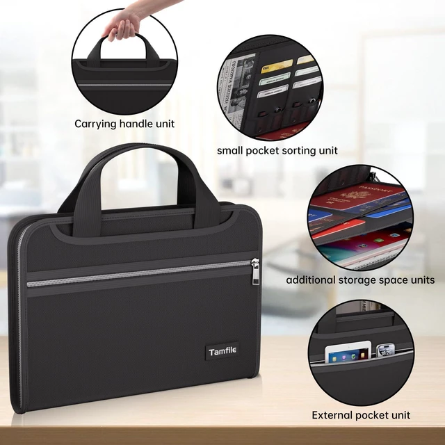 Alt view image 4 of 7 - Fireproof Accordion File Organizer, Expanding File Folder, Black 13 Pocket Colorful, Handle, Zipper & Labels, Multi-Pockets Paper Organizer, for Letter A4 Files, Home, Office, School