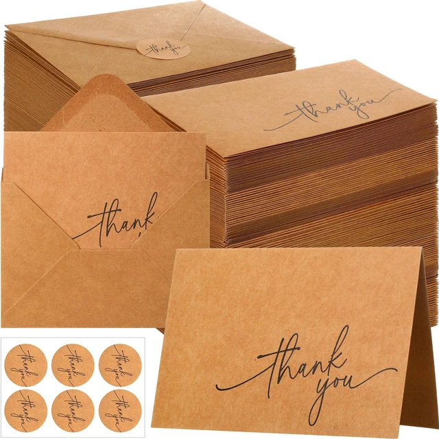 Main image of 200 Pcs Thank You Cards with Envelopes Stickers, 3.5x5", Brown Folded Blank Thank You Notes Bulk, Kraft Envelopes and Stickers, for Wedding Business Graduation Baby Shower Bridal Shower