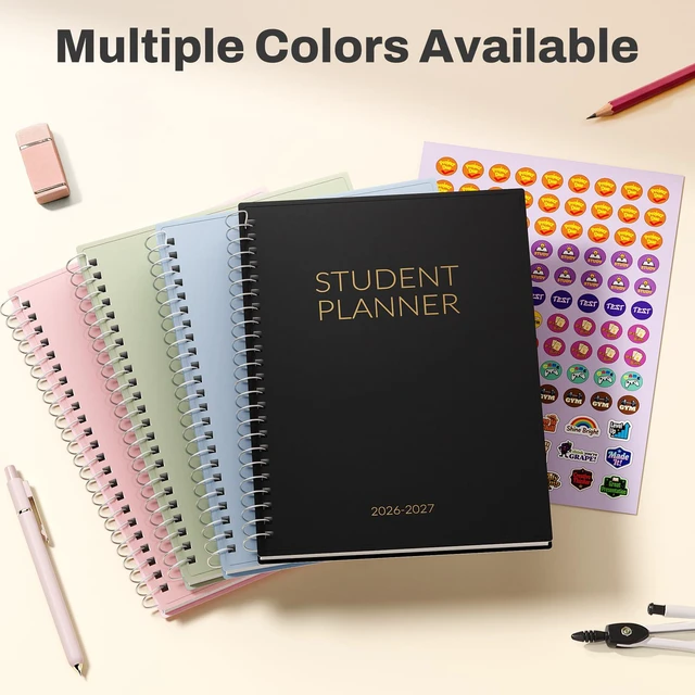 Alt view image 6 of 7 - Student Planner 2026-2027, Middle or High School Planner for Academic Year Jul. 2026 - Jun. 2027, 6.5" x 8.3" Lesson Plan Datebook with PVC Waterproof Cover, Bookmark, Planning Stickers, Black