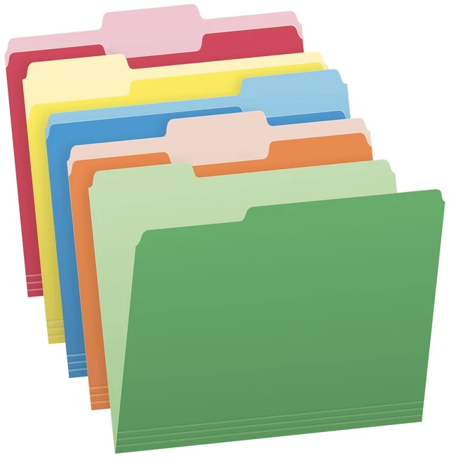 Main image of Colored File Folders, 100 Pack, Letter Size (8.5" x 11"), 3 Tabs, Durable Paper, 5 Colors: Blue, Green, Red, Yellow, Orange, Color-Coding for School, Office & Home Document Organization