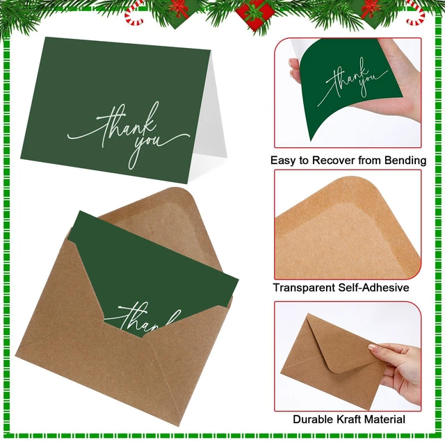 Alt view image 3 of 7 - 200 Pcs Thank You Cards with Envelopes Stickers, 3.5x5", Red, Green Folded Blank Thank You Notes Bulk, Kraft Envelopes and Stickers, for Wedding Business Graduation Baby Shower Bridal Shower