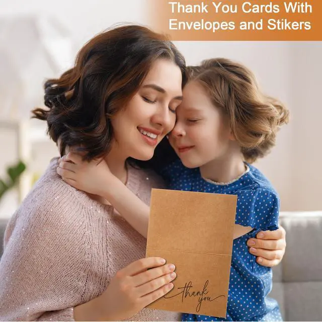 Alt view image 6 of 6 - 200 Pcs Thank You Cards with Envelopes Stickers, 3.5x5", Brown Folded Blank Thank You Notes Bulk, Kraft Envelopes and Stickers, for Wedding Business Graduation Baby Shower Bridal Shower