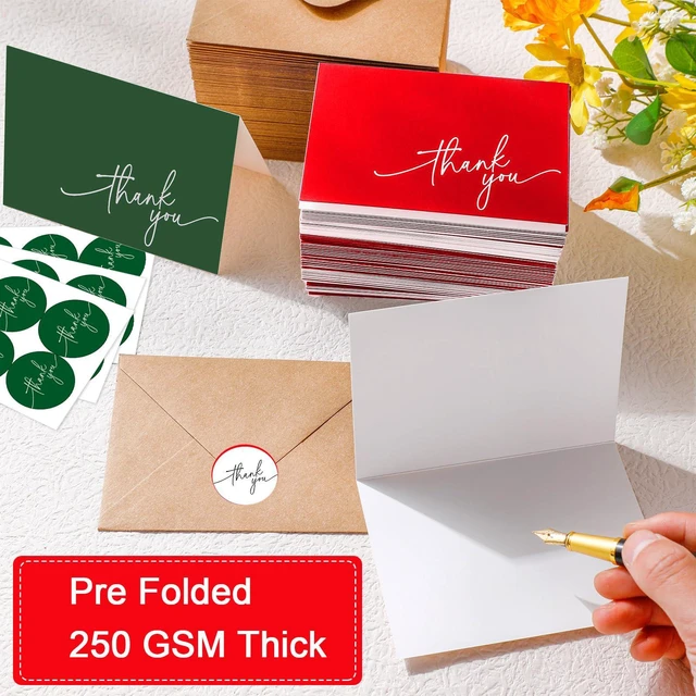 Alt view image 4 of 7 - 200 Pcs Thank You Cards with Envelopes Stickers, 3.5x5", Red, Green Folded Blank Thank You Notes Bulk, Kraft Envelopes and Stickers, for Wedding Business Graduation Baby Shower Bridal Shower