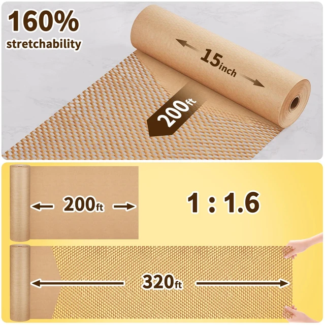Alt view image 2 of 7 - Honeycomb Packing Paper, 15" x 200' Packing Wrap Roll for Packing Recyclable Honeycomb Packing Paper For Moving W/ Cushion Protection, Gift Wrapping Paper W/ 20 Fragile Sticker Labels