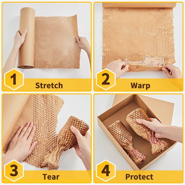 Alt view image 5 of 7 - Honeycomb Packing Paper, 15" x 200' Packing Wrap Roll for Packing Recyclable Honeycomb Packing Paper For Moving W/ Cushion Protection, Gift Wrapping Paper W/ 20 Fragile Sticker Labels