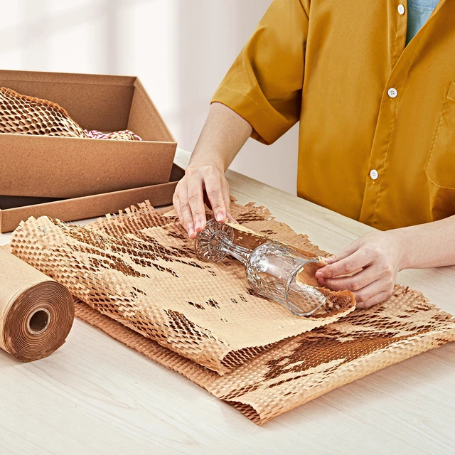 Alt view image 7 of 7 - Honeycomb Packing Paper, 12" x 200' Packing Wrap Roll for Packing Recyclable Honeycomb Packing Paper For Moving W/ Cushion Protection, Gift Wrapping Paper W/ 20 Fragile Sticker Labels