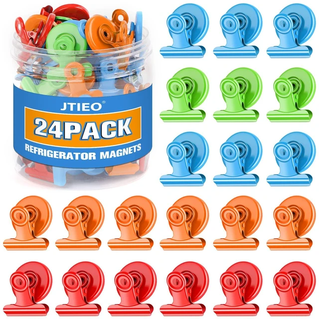 Main image of 24 Pack Magnetic Clips Fridge Magnets Whiteboard Magnets, Magnet Clips for Teacher Supplies, Colorful Refrigerator Magnets for Photo Displays Memo Note