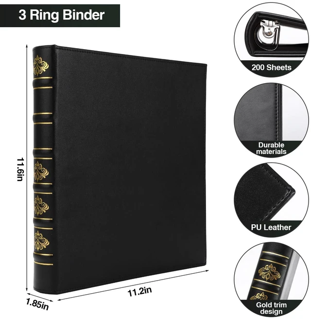 Alt view image 2 of 7 - 2 Pcs Vintage Hardback 3 Ring Binder 1 Inch, Professional Leather Binder 3 Ring, Three Ring Binders Fits 8.5 x 11, D Ring Binders for Home, School and Office- (1 Black and 1 Dark Green)