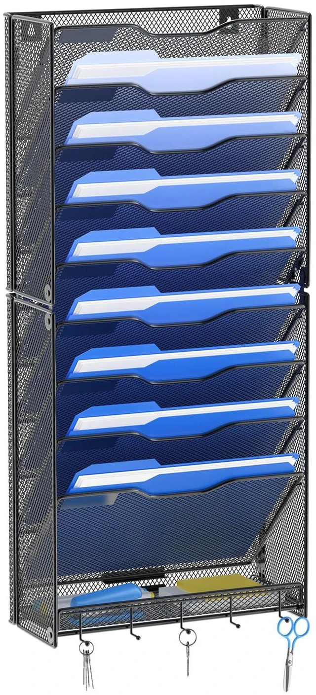 Main image of 10 Tier Hanging Wall File Organizer Wall Mount Paper Document Folder Holder with Hooks for Home Office Organization