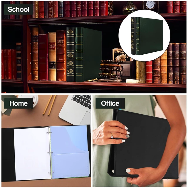Alt view image 6 of 7 - 2 Pcs Vintage Hardback 3 Ring Binder 1 Inch, Professional Leather Binder 3 Ring, Three Ring Binders Fits 8.5 x 11, D Ring Binders for Home, School and Office- (1 Black and 1 Dark Green)