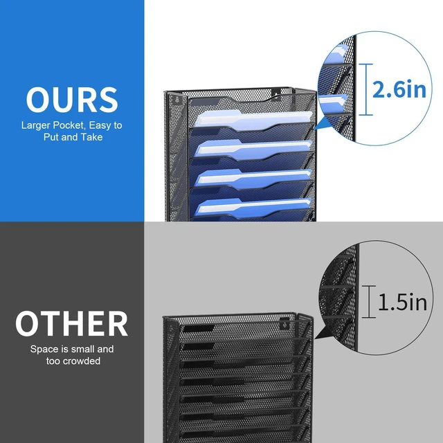 Alt view image 4 of 7 - 10 Tier Hanging Wall File Organizer Wall Mount Paper Document Folder Holder with Hooks for Home Office Organization