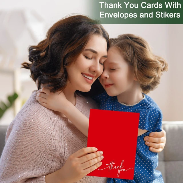 Alt view image 6 of 7 - 200 Pcs Thank You Cards with Envelopes Stickers, 3.5x5", Red, Green Folded Blank Thank You Notes Bulk, Kraft Envelopes and Stickers, for Wedding Business Graduation Baby Shower Bridal Shower