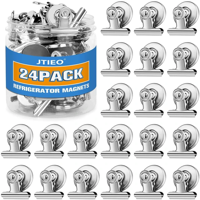 Main image of 24 Pack Magnetic Clips Fridge Magnets Heavy Duty Magnet Clips for Whiteboard & Refrigerator Wide Scratch Safe Best for House Office School Use