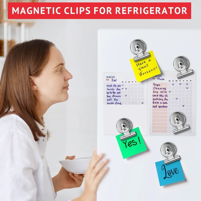 Alt view image 5 of 7 - 24 Pack Magnetic Clips Fridge Magnets Heavy Duty Magnet Clips for Whiteboard & Refrigerator Wide Scratch Safe Best for House Office School Use