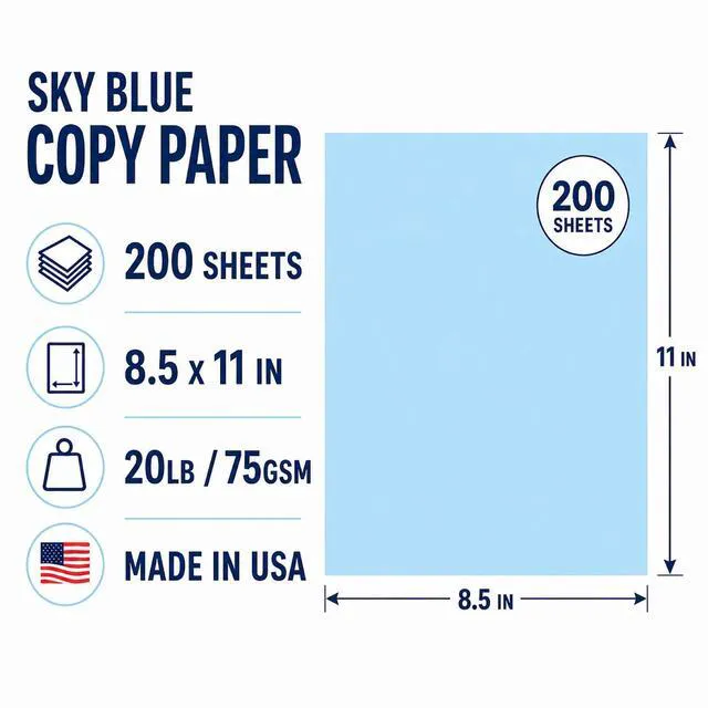 Alt view image 3 of 7 - Veritas Blue Copy Paper, 8.5 x 11 Inches, 20LB/75GSM Colored Printer Paper, 200 Sheets, Multipurpose Paper for Laser and Inkjet Printers, Office and School, Made in USA