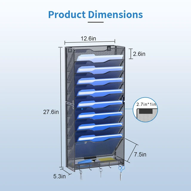 Alt view image 5 of 7 - 10 Tier Hanging Wall File Organizer Wall Mount Paper Document Folder Holder with Hooks for Home Office Organization