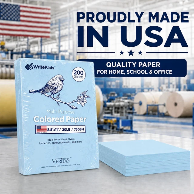 Alt view image 7 of 7 - Veritas Blue Copy Paper, 8.5 x 11 Inches, 20LB/75GSM Colored Printer Paper, 200 Sheets, Multipurpose Paper for Laser and Inkjet Printers, Office and School, Made in USA