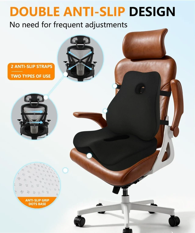 Alt view image 5 of 7 - Lumbar Support Pillow & Seat Cushion for Office Chair, Memory Foam Office Chair Cushion for Tailbone Pain Relief and Lower Back Support, Ergonomic Desk Chair Cushion for Gaming,Wheelchair,Home