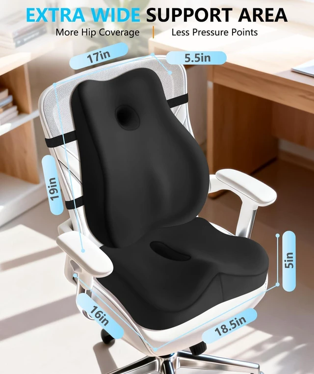 Alt view image 6 of 7 - Lumbar Support Pillow & Seat Cushion for Office Chair, Memory Foam Office Chair Cushion for Tailbone Pain Relief and Lower Back Support, Ergonomic Desk Chair Cushion for Gaming,Wheelchair,Home
