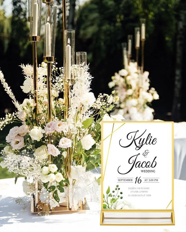 Alt view image 2 of 6 - 12 Pack 8.5×11 Gold Acrylic Sign Holders, Wedding Table Number Holders Double Sided Vertical Stand Clear Picture Frame Stands, Menu Flyer Display Stands for Party, Home, Office, Restaurant