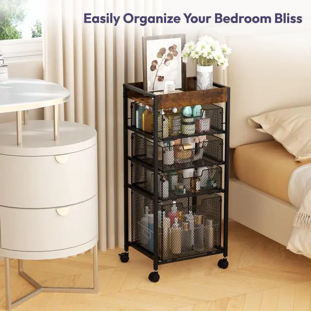 Alt view image 7 of 7 - Rolling File Cart with Drawers - 5 Tier Art Craft Rolling Organizer Cart - Office Storage &Organization, Mobile Metal File Cabinet for Office and Home Espresso