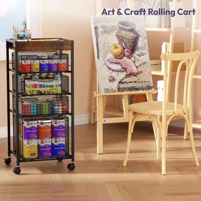 Alt view image 6 of 7 - Rolling File Cart with Drawers - 5 Tier Art Craft Rolling Organizer Cart - Office Storage &Organization, Mobile Metal File Cabinet for Office and Home Espresso