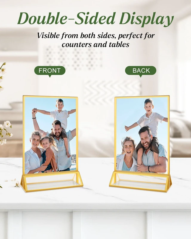 Alt view image 5 of 6 - 12 Pack 8.5×11 Gold Acrylic Sign Holders, Wedding Table Number Holders Double Sided Vertical Stand Clear Picture Frame Stands, Menu Flyer Display Stands for Party, Home, Office, Restaurant