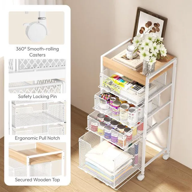 Alt view image 3 of 7 - Rolling File Cart with Drawers - 5 Tier Art Craft Rolling Organizer Cart - Office Storage &Organization, Mobile Metal File Cabinet for Office and Home White