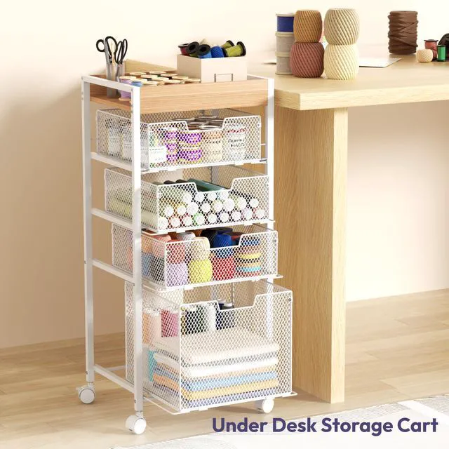 Alt view image 2 of 7 - Rolling File Cart with Drawers - 5 Tier Art Craft Rolling Organizer Cart - Office Storage &Organization, Mobile Metal File Cabinet for Office and Home White