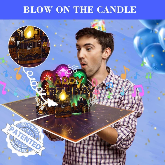 Alt view image 3 of 6 - Birthday Cards, Pop up Birthday Card w Music, Firework Light for Men, Women Musical Birthday Cards, 3D Singing Happy Birthday Card/Gift for Son, Grandson, Dad, Husband, Boys, Girls