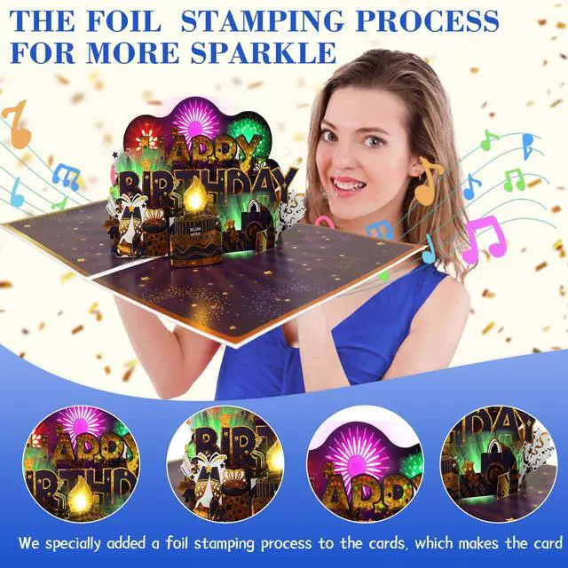 Alt view image 4 of 6 - Birthday Cards, Pop up Birthday Card w Music, Firework Light for Men, Women Musical Birthday Cards, 3D Singing Happy Birthday Card/Gift for Son, Grandson, Dad, Husband, Boys, Girls