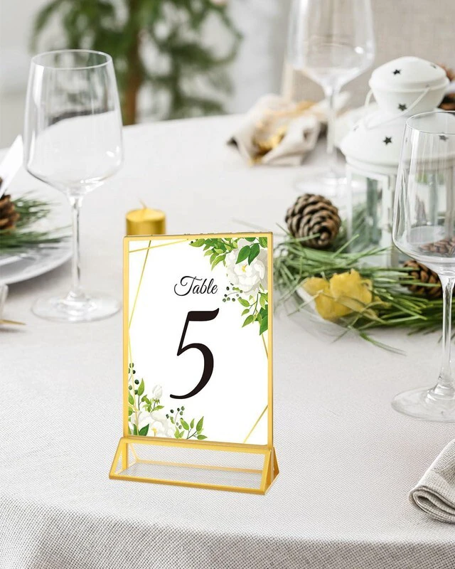 Alt view image 6 of 6 - 12 Pack 8.5×11 Gold Acrylic Sign Holders, Wedding Table Number Holders Double Sided Vertical Stand Clear Picture Frame Stands, Menu Flyer Display Stands for Party, Home, Office, Restaurant