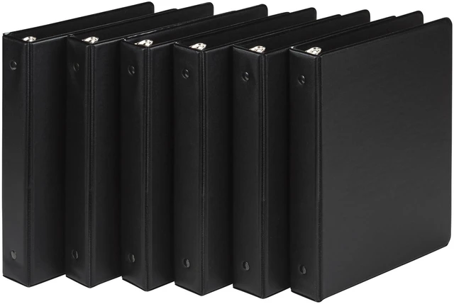 Main image of Economy 1 Inch Mini 3 Ring Binder, Round Ring Binder, Holds 5.5 x 8.5 Inch Documents, 1" Storage, 6-Pack, Black