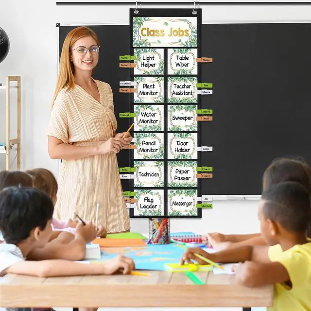 Alt view image 7 of 7 - Eucalyptus Class Jobs Pocket Chart Class Helpers Pocket Chart Classroom Jobs Cards with Clips and Hooks Teacher Helper Bulletin Board Set, for Back to School Classroom Teacher Supplies