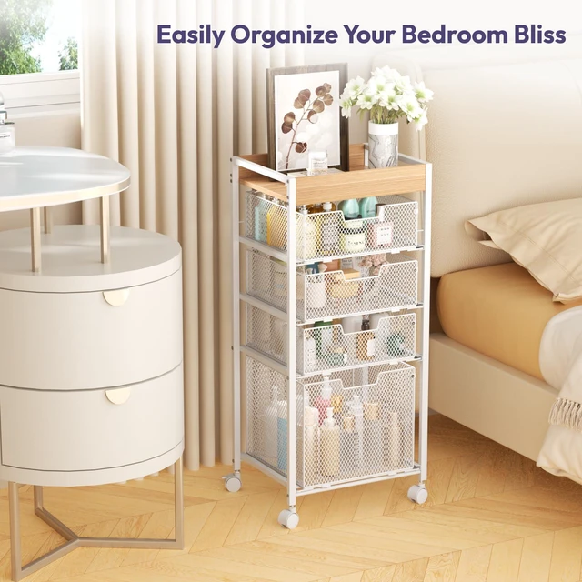 Alt view image 7 of 7 - Rolling File Cart with Drawers - 5 Tier Art Craft Rolling Organizer Cart - Office Storage &Organization, Mobile Metal File Cabinet for Office and Home White