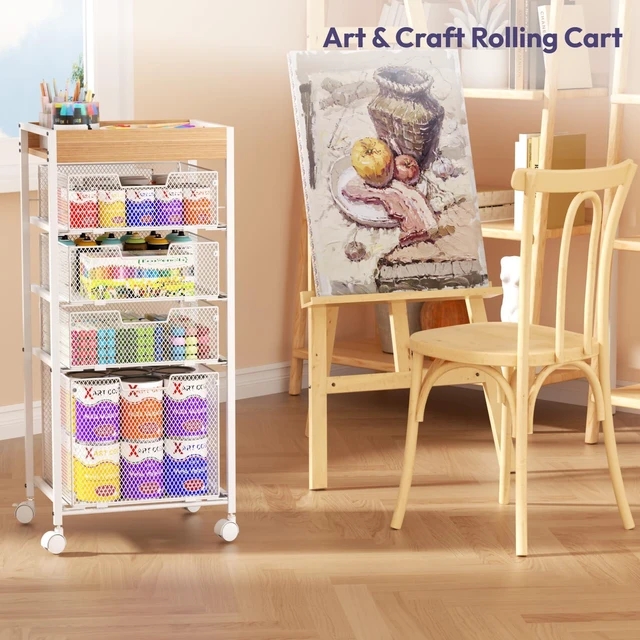 Alt view image 6 of 7 - Rolling File Cart with Drawers - 5 Tier Art Craft Rolling Organizer Cart - Office Storage &Organization, Mobile Metal File Cabinet for Office and Home White