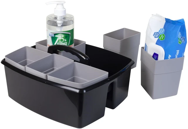 Alt view image 4 of 6 - 2-Compartment Large Cleaning Caddy Multipurpose Supply Organizer with Handle - Black, 1-Pack (00973A06C)