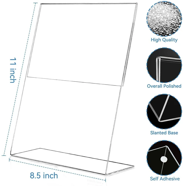 Alt view image 4 of 6 - 6 Pack 8.5 x 11 Acrylic Sign Holder, Clear Plastic Signs Display Stand, Vertical Slanted Back Paper Holder Stand up Table Top Sign Holders Flyer Stand Frames Suitable for Office Business Store