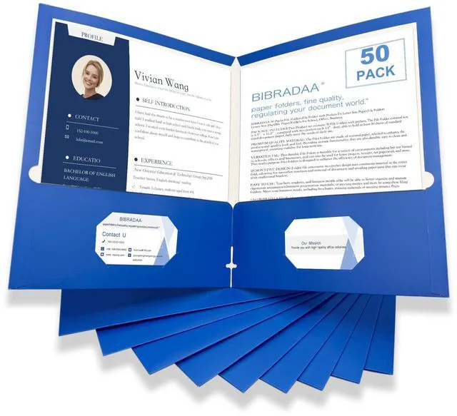 Main image of ® 50 Packs Blue Paper Folders with Pockets,Paper Folder Surface with Waterproofing,Letter Size,Holds 100 Plus Sheets,for School,Office,Business.(50, Dark Blue)