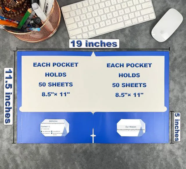 Alt view image 3 of 5 - ® 50 Packs Blue Paper Folders with Pockets,Paper Folder Surface with Waterproofing,Letter Size,Holds 100 Plus Sheets,for School,Office,Business.(50, Dark Blue)