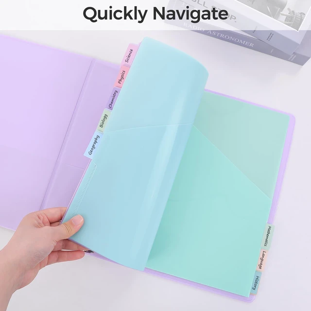 Alt view image 5 of 7 - 8 Tabs Dividers with Two Pockets, Plastic Binder Dividers Dividers for 3 Ring Binders with Writable Labels,Insertable Lettersize Document Pocket,Organizer for School Office & Home